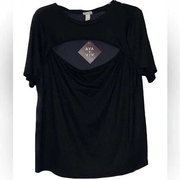 4X-28/30 Ava & Viv Black Ribbed Knit Top T Shirt Short Sleeve Cutout Target NEW - Picture 4 of 4